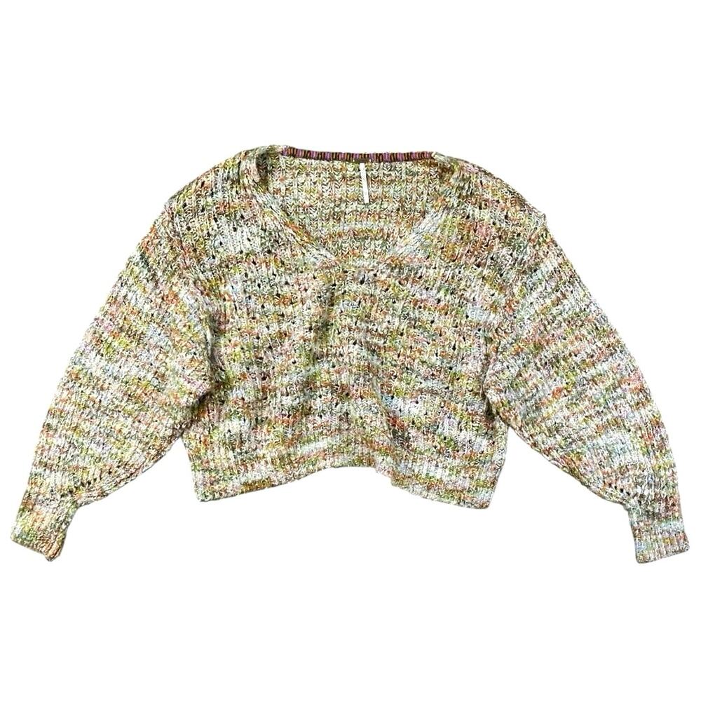 Free People Rainbow Highland V-neck Cropped Sweater - XS - Picture 2 of 5